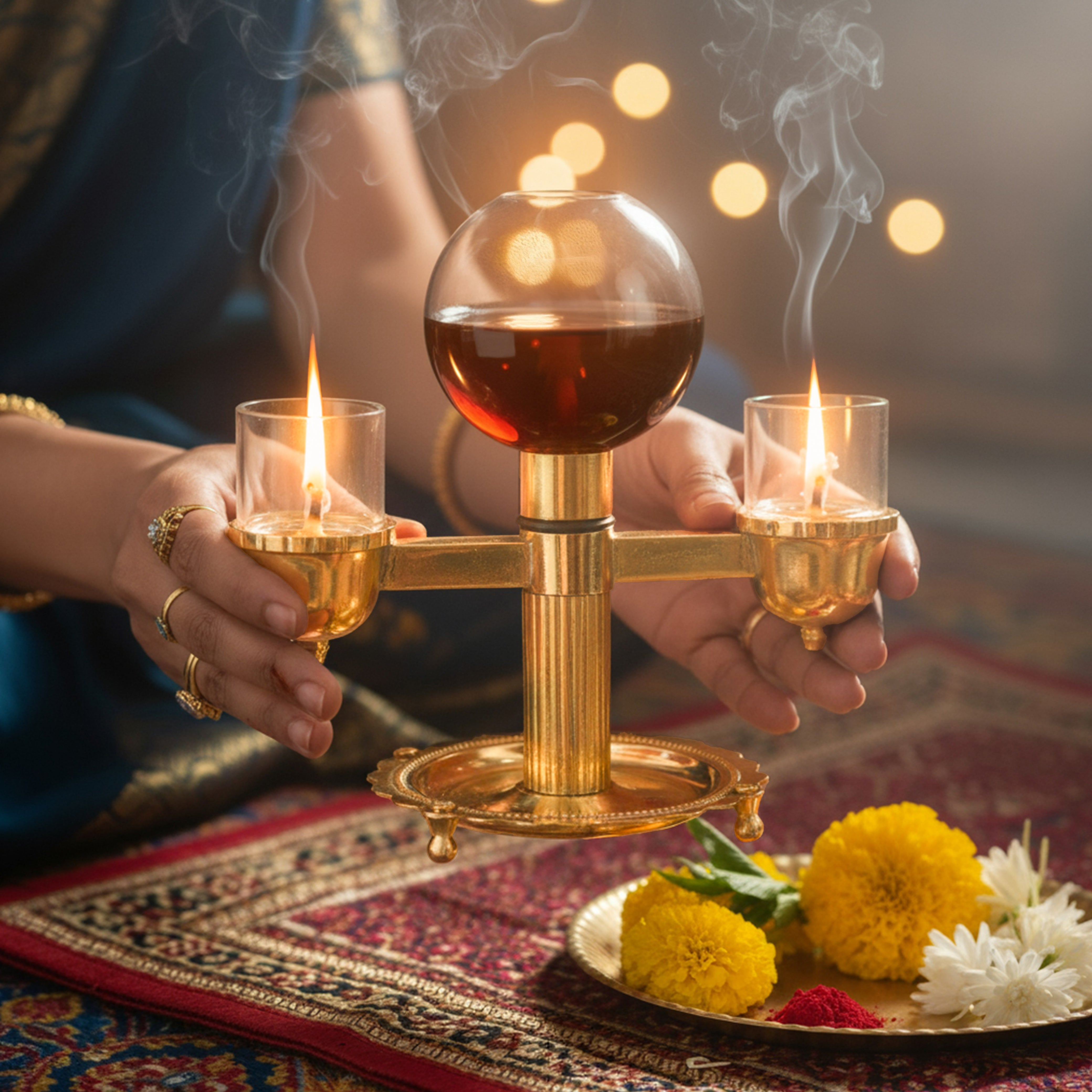 Two-Sided Brass Akhand Diya